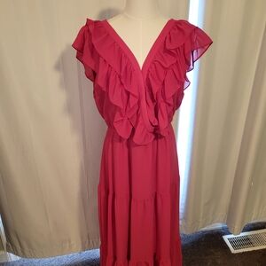 Chic Fuchsia Ruffle Maxi Dress